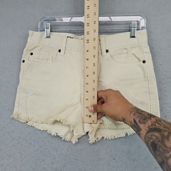 RVCA High Rise Cut Off Denim Shorts Womens 26 Beige 100% Cotton Beach Skater - Picture 3 of 9